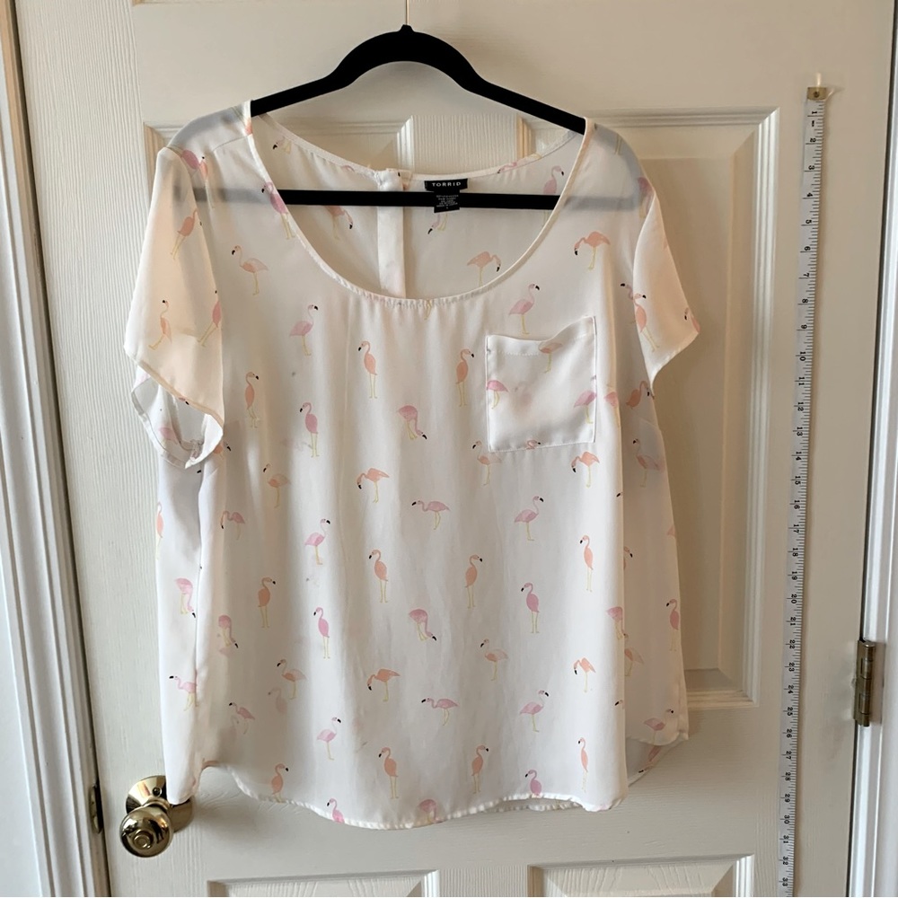 Torrid Flamingo Pocket Blouse with Button Up Back